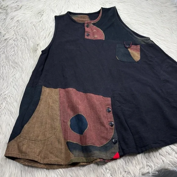 Ki Na Ri Women's OS Colorblock Cotton Tunic Tank Art to Wear Lagenlook - Picture 2 of 6